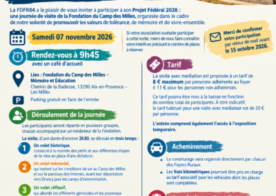 Projet fédéral 2026 : Visite du Camps des Milles le 7/11/2026